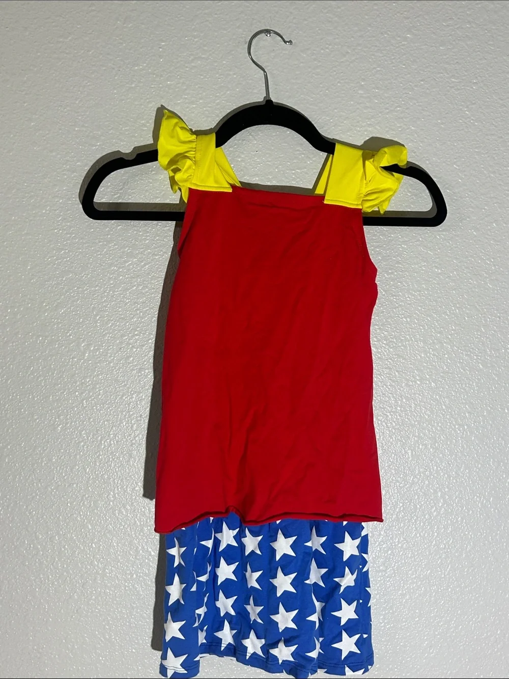 Girls’ Wonder Woman Red, Yellow & Blue Star Dress-Up Costume Dress